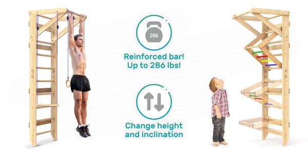 WEDANTA Wooden Swedish Ladder Wall Set – Kids Stall Bars for Exercise – Kids Swedish Gymnastic Wall Gym – Wood Stall Bar Gymnastics Playground – Best Gym for All Family - Image 7
