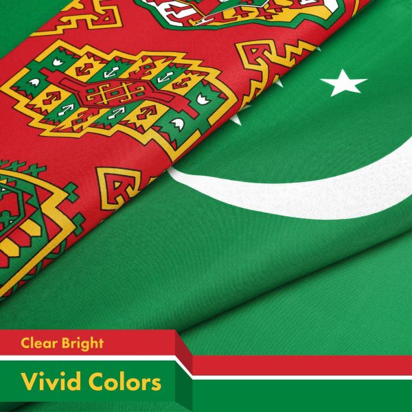 G128 2 Pack: Turkmenistan Turkmenistani Flag | 3x5 Ft | Printed 150D Polyester - Indoor/Outdoor, Vibrant Colors, Brass Grommets, Quality Polyester, Much Thicker More Durable Than 100D 75D Polyester - Image 3