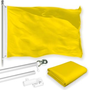 G128 Combo Pack: 6 Feet Tangle Free Spinning Flagpole (Silver) Solid Yellow Flag 3x5 ft Printed 150D Brass Grommets (Flag Included) Aluminum Flag Pole