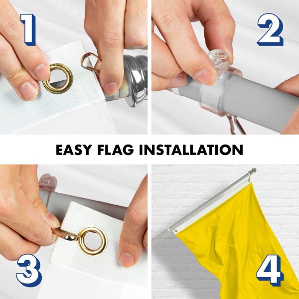 G128 Combo Pack: 6 Feet Tangle Free Spinning Flagpole (Silver) Solid Yellow Flag 3x5 ft Printed 150D Brass Grommets (Flag Included) Aluminum Flag Pole - Image 7