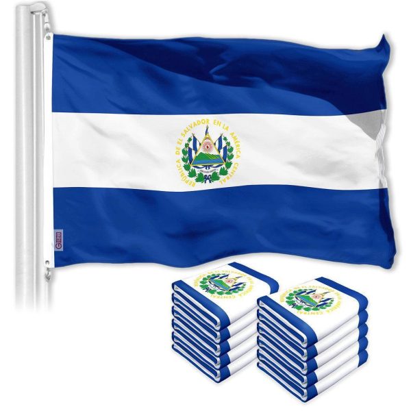 G128 10 Pack: El Salvador El Salvadoran Flag | 3x5 Ft | LiteWeave Pro Series Printed 150D Polyester | Country Flag, Vibrant Colors, Brass Grommets, Thicker and More Durable Than 100D 75D Polyester
