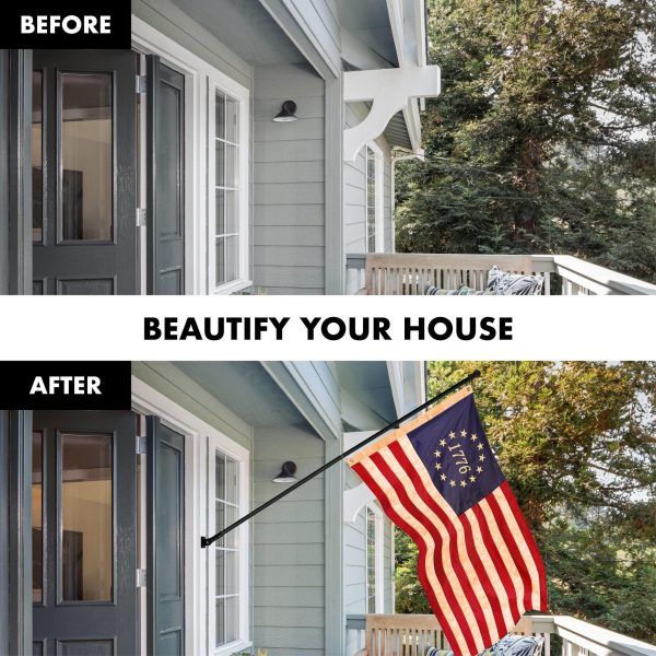 G128 Combo Pack: 5 Ft Tangle Free Aluminum Spinning Flagpole (Silver) & Betsy Ross 1776 Tea-Stained Flag 2.5x4 Ft, ToughWeave Pro Series Embroidered 420D Polyester | Pole with Flag Included - Image 3