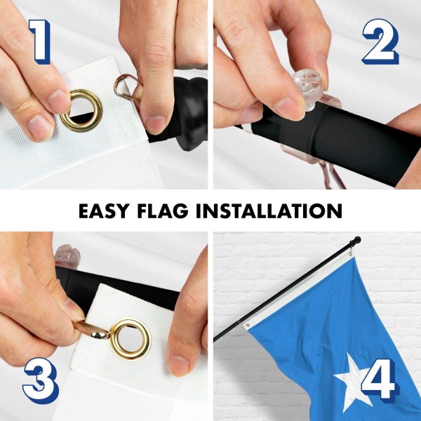 Flag Pole 6FT Black Tangle Free & Somalia Somalian Flag 3x5 Ft Combo Printed 150D Polyester By G128 - Image 7