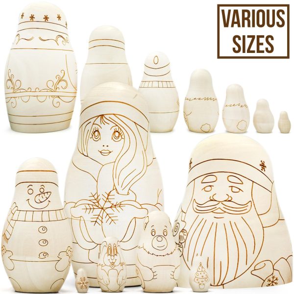 AEVVV Unfinished Russian Christmas Crafts Set 7 pcs   Unpainted Christmas Nesting Dolls Blank   Paint Your Own Matryoshka Father Frost Snow Maiden Snowman - Image 4