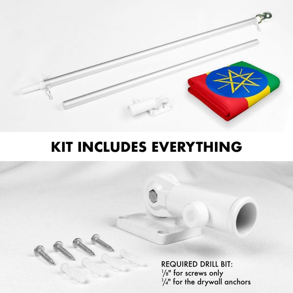Flag Pole 6FT Silver Tangle Free & Ethiopia Ethiopian Flag 3x5 Ft Combo Printed 150D Polyester By G128 - Image 2