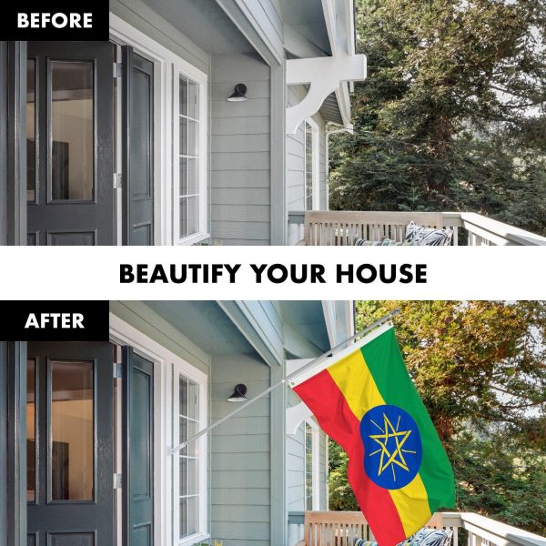 Flag Pole 6FT Silver Tangle Free & Ethiopia Ethiopian Flag 3x5 Ft Combo Printed 150D Polyester By G128 - Image 3