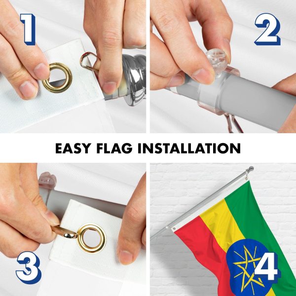 Flag Pole 6FT Silver Tangle Free & Ethiopia Ethiopian Flag 3x5 Ft Combo Printed 150D Polyester By G128 - Image 7