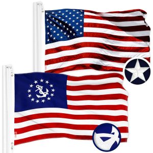 G128 Combo Pack: American USA Flag 3x5 Ft & American USA Yacht Ensign Flag 3x5 Ft | Both ToughWeave Series Embroidered 300D Polyester, Embroidered Design, Indoor/Outdoor, Brass Grommets