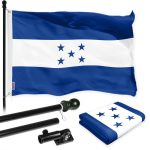 G128 Combo Pack: 6 Ft Tangle Free Spinning Flagpole (Black) & Honduras Flag 3x5 Ft Printed 150D Polyester, Brass Grommets (Flag Included) Aluminum Flag Pole