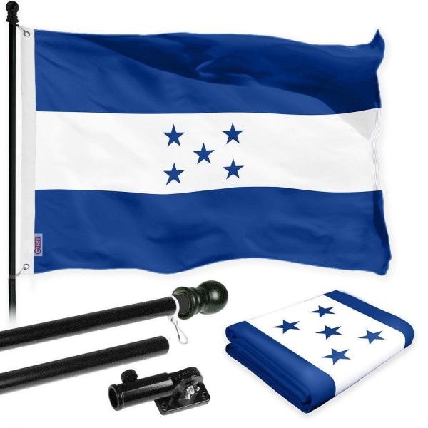 G128 Combo Pack: 6 Ft Tangle Free Spinning Flagpole (Black) & Honduras Flag 3x5 Ft Printed 150D Polyester, Brass Grommets (Flag Included) Aluminum Flag Pole