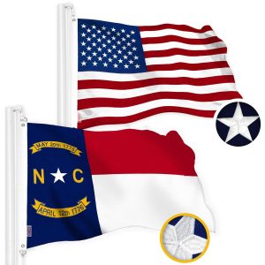 G128 Combo Pack: American USA Flag 6x10 Ft & North Carolina Flag 6x10 Ft, Both Embroidered SPUN Polyester, Indoor/Outdoor, Brass Grommets