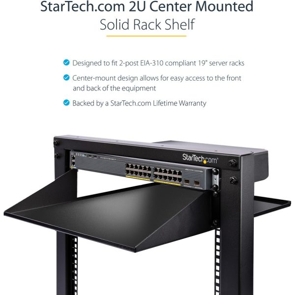 StarTech.com 2U 19" 2-Post Network Rack Shelf 20in Deep Center Mount Cantilever Tray Rackmount for AV/Data Equipment 75lb Capacity - Image 5