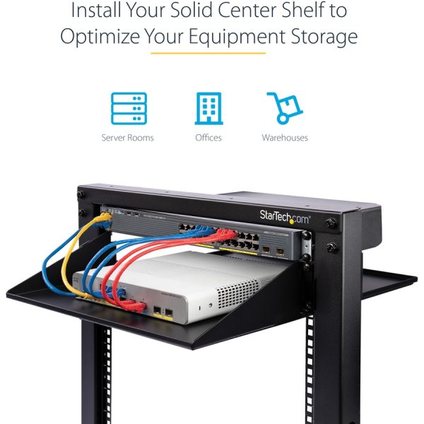 StarTech.com 2U 19" 2-Post Network Rack Shelf 20in Deep Center Mount Cantilever Tray Rackmount for AV/Data Equipment 75lb Capacity - Image 6
