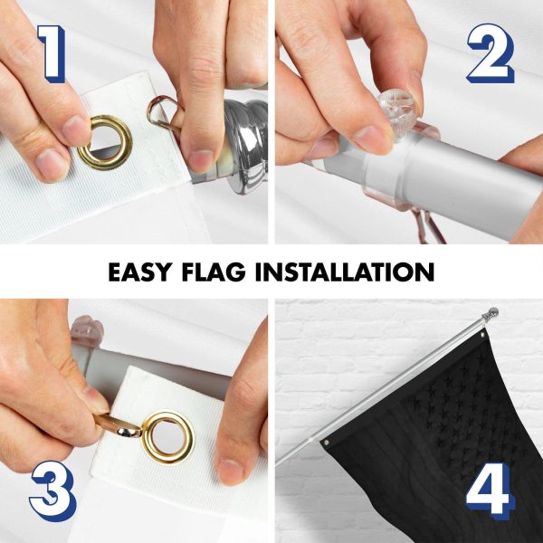 G128 - 6 Feet Tangle Free Spinning Flagpole (Silver) All Black USA American Flag Brass Grommets Embroidered 3x5 ft (Flag Included) Aluminum Flag Pole - Image 7