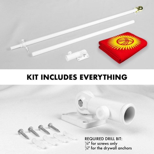 G128 Combo Pack: 6 Ft Tangle Free Spinning Flagpole (White) & Kyrgyzstan Flag 3x5 Ft Printed 150D Polyester, Brass Grommets (Flag Included) Aluminum Flag Pole - Image 2