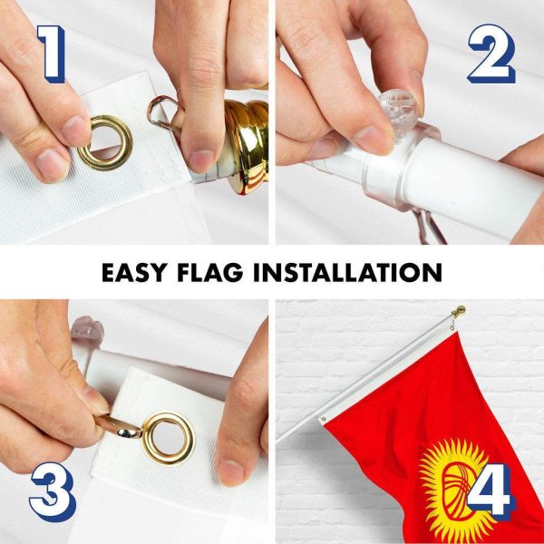 G128 Combo Pack: 6 Ft Tangle Free Spinning Flagpole (White) & Kyrgyzstan Flag 3x5 Ft Printed 150D Polyester, Brass Grommets (Flag Included) Aluminum Flag Pole - Image 7