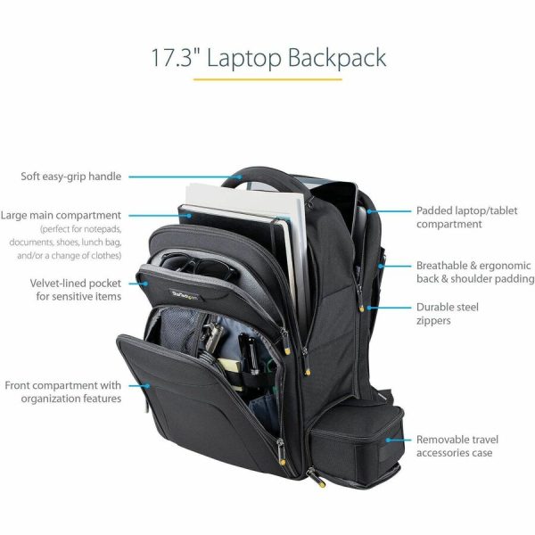 StarTech.com 17.3" Laptop Backpack w/ Removable Accessory Case, Professional IT Tech Backpack for Work/Travel/Commute, Nylon Computer Bag - Image 2