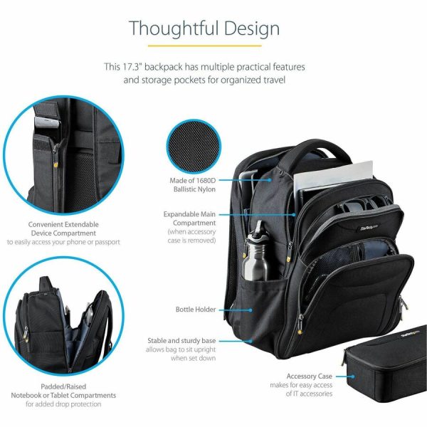 StarTech.com 17.3" Laptop Backpack w/ Removable Accessory Case, Professional IT Tech Backpack for Work/Travel/Commute, Nylon Computer Bag - Image 4