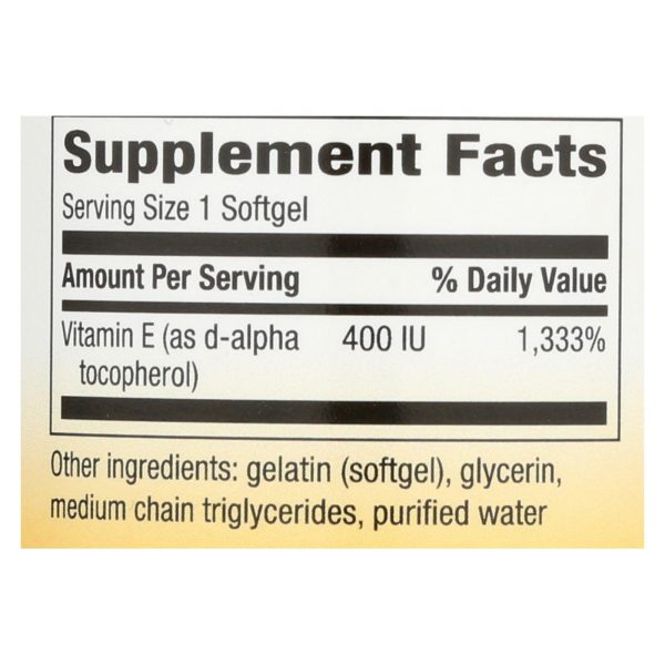 Nature's Way - Vitamin E - 400 IU - d-Alpha Tocopherol- 100 Softgels - Image 3