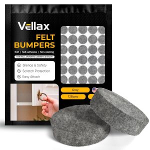Felt Pads for Cabinet Doors 04 Diameter 128 PCS Grey Self Adhesive Felt Bumpers Felt Dots to Protect Glass Furniture Walls & Floor Door Bumpers to Prevent Slamming