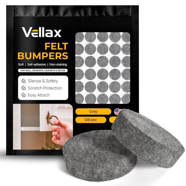 Felt Pads for Cabinet Doors   04  Diameter 128 PCS   Grey Self Adhesive Felt Bumpers   Felt Dots to Protect Glass Furniture Walls & Floor   Door Bumpers to Prevent Slamming