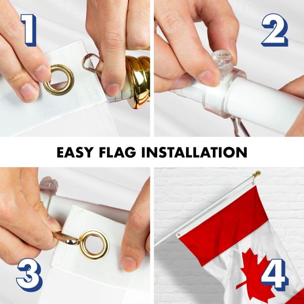 G128 Combo Pack: 5 Ft Tangle Free Aluminum Spinning Flagpole (White) & Canada Canadian Flag 2.5x4 Ft, Double ToughWeave Series Double Sided Embroidered 210D Polyester | Pole with Flag Included - Image 7