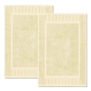 Luxury Bath Mat Floor Towel Set   Absorbent Cotton Hotel Spa Shower Bathtub Mats [Not a Bathroom Rug] 22 x34  | 2 Pack | Beige