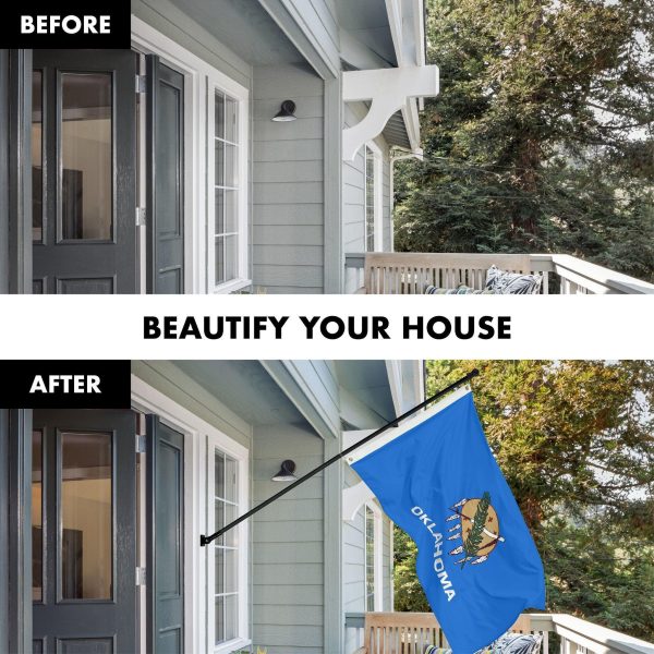 G128 Combo Pack: 6 Ft Tangle Free Aluminum Spinning Flagpole (Black) & Oklahoma OK State Flag 3x5 Ft, Double ToughWeave Series Double Sided Embroidered 210D Polyester | Pole with Flag Included - Image 3