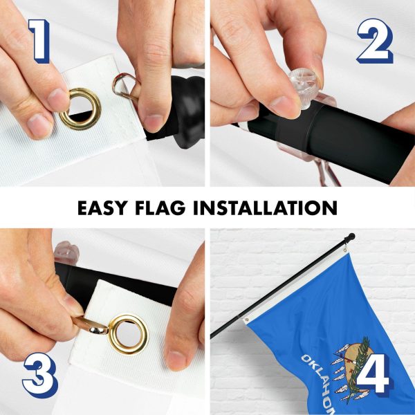 G128 Combo Pack: 6 Ft Tangle Free Aluminum Spinning Flagpole (Black) & Oklahoma OK State Flag 3x5 Ft, Double ToughWeave Series Double Sided Embroidered 210D Polyester | Pole with Flag Included - Image 7