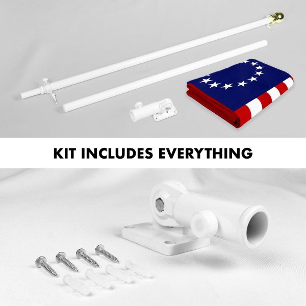G128 Combo Pack: 5 Ft Tangle Free Aluminum Spinning Flagpole (White) & Betsy Ross Flag 2.5x4 Ft, ToughWeave Series Embroidered 300D Polyester | Pole with Flag Included - Image 2