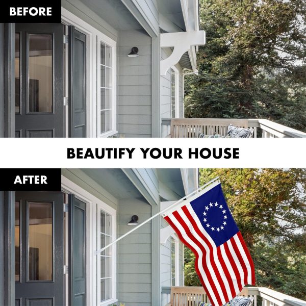 G128 Combo Pack: 5 Ft Tangle Free Aluminum Spinning Flagpole (White) & Betsy Ross Flag 2.5x4 Ft, ToughWeave Series Embroidered 300D Polyester | Pole with Flag Included - Image 3