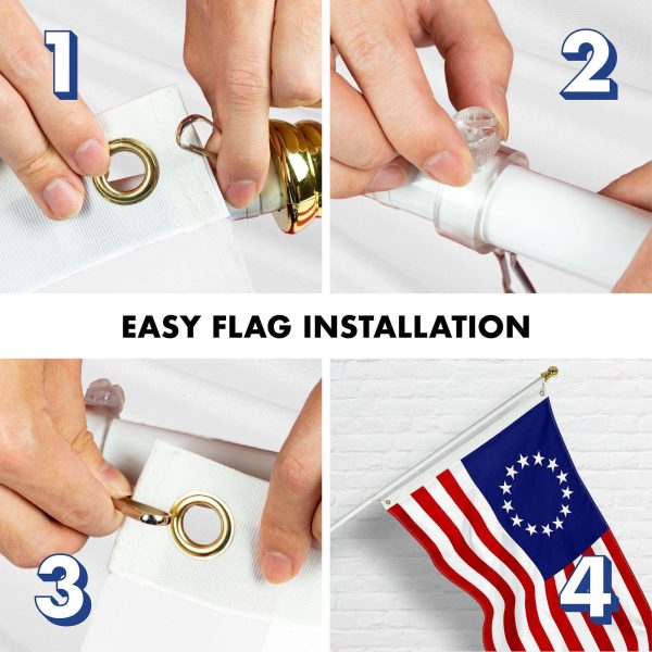 G128 Combo Pack: 5 Ft Tangle Free Aluminum Spinning Flagpole (White) & Betsy Ross Flag 2.5x4 Ft, ToughWeave Series Embroidered 300D Polyester | Pole with Flag Included - Image 7