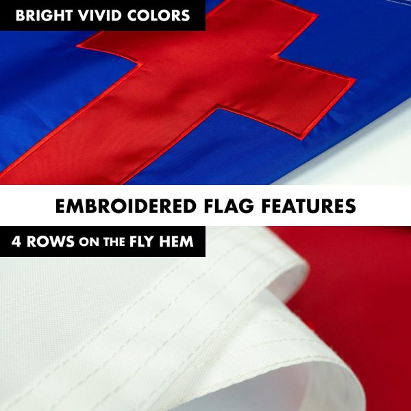 G128 Combo Pack: 5 Ft Tangle Free Aluminum Spinning Flagpole (Silver) & Christian Flag 2.5x4 Ft, ToughWeave Series Embroidered 300D Polyester | Pole with Flag Included - Image 5