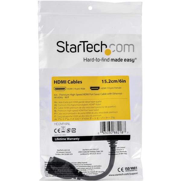 StarTech.com 6"/15cm HDMI Port Saver Cable, 4K 60Hz High Speed HDMI 2.0 Extension Cable with Ethernet, HDMI Male to Female Extension Cord - Image 4