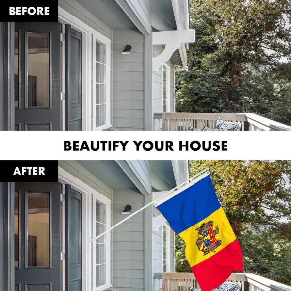 G128 Combo Pack: 6 Ft Tangle Free Spinning Flagpole (White) & Moldova Flag 3x5 Ft Printed 150D Polyester, Brass Grommets (Flag Included) Aluminum Flag Pole - Image 3