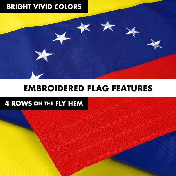 G128 Combo Pack: 6 Ft Tangle Free Aluminum Spinning Flagpole (White) & Venezuela 7 Stars Venezuelan Flag 3x5 Ft, ToughWeave Series Double Sided Embroidered 210D Polyester | Pole with Flag Included - Image 5