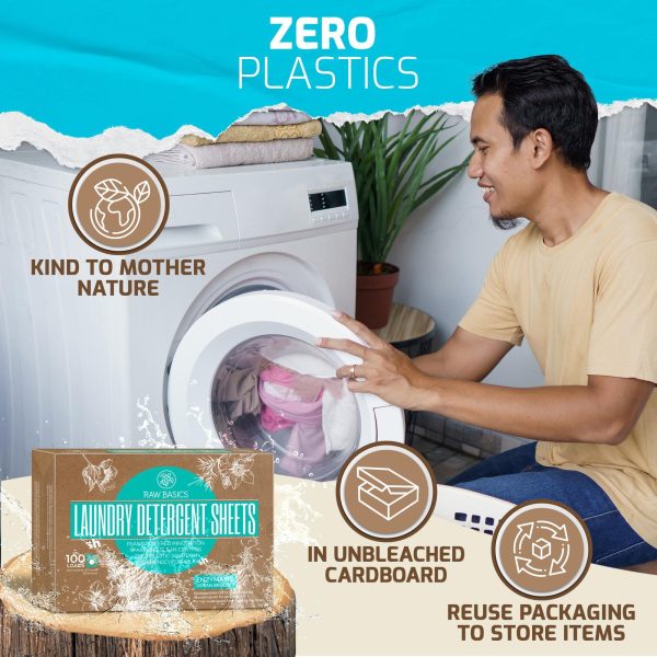Laundry Sheets Ocean Breeze 100 Loads   Zero Waste Plastic Free Natural Soap Detergent   Travel Size Essentials for Washing Clothes - Image 3