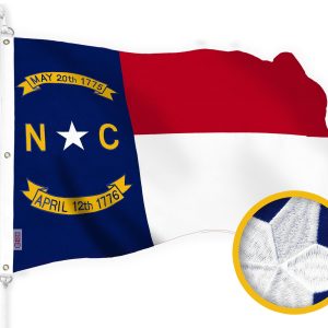G128 North Carolina State Flag | 5x8 Ft | StormFlyer Series Embroidered 220GSM Spun Polyester | Embroidered Design, Indoor/Outdoor, Brass Grommets, Heavy Duty, All Weather