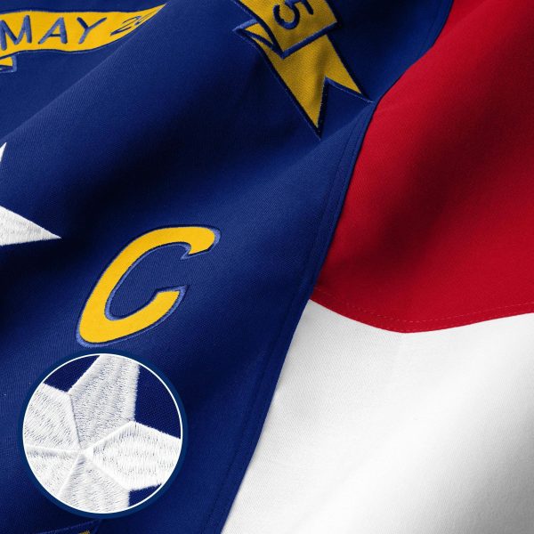 G128 North Carolina State Flag | 5x8 Ft | StormFlyer Series Embroidered 220GSM Spun Polyester | Embroidered Design, Indoor/Outdoor, Brass Grommets, Heavy Duty, All Weather - Image 2