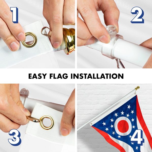 G128 Combo Pack: 5 Ft Tangle Free Aluminum Spinning Flagpole (White) & Ohio OH State Flag 2.5x4 Ft, ToughWeave Series Embroidered 300D Polyester | Pole with Flag Included - Image 7