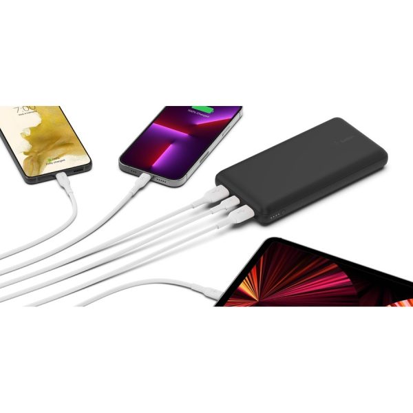 Belkin 15W 3-port USB Power Bank - 20K mAh - 2xUSB-A (12W), 1xUSB-C (15W) - Portable Charger - w/ USB-A to USB-C Cable - Black - Image 7