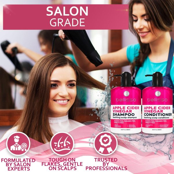 Apple Cider Vinegar Shampoo and Conditioner Set   Sulfate and Paraben Free Anti Dandruff Soothing Scalp Treatment with Biotin Keratin Avocado Coconut Argan Oil Men and Women 2 x 8 Fl Oz - Image 5