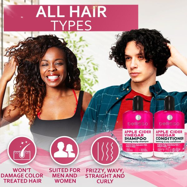 Apple Cider Vinegar Shampoo and Conditioner Set   Sulfate and Paraben Free Anti Dandruff Soothing Scalp Treatment with Biotin Keratin Avocado Coconut Argan Oil Men and Women 2 x 8 Fl Oz - Image 6