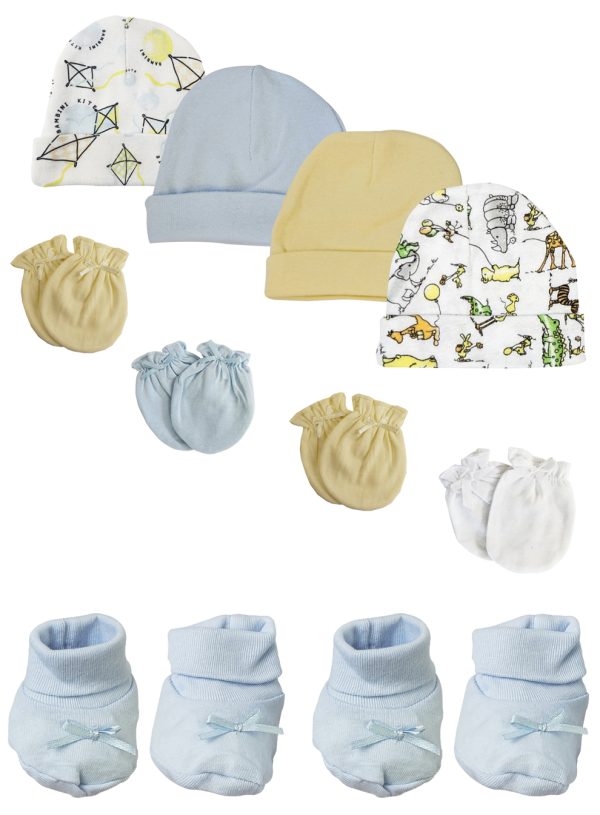 Preemie Baby Boy Caps With Infant Mittens And Booties - 10 Pack Nc_0217