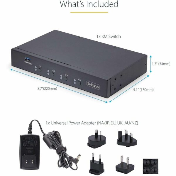 StarTech.com 4-Port KM Switch w/ Mouse Switching, USB 3.0 Keyboard/Mouse Switcher for 4 Computers, 3.5mm and USB Audio, TAA Compliant - Image 6