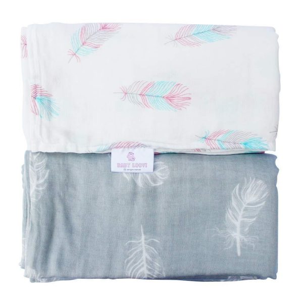 Muslin Swaddle Blankets Large Size   Soft Breathable Bamboo Cotton Prevents Overheating Set of 2 Gender Neutral Design   Nursing Cover Swaddling Blanket   Feather Print Boy Girl   Burp Cloth - Image 7