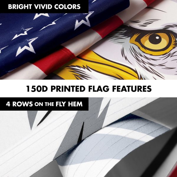 G128 Combo Pack: 6 Ft Tangle Free Aluminum Spinning Flagpole (White) & American USA Proud and Free Eagle Flag Flag 3x5 Ft, LiteWeave Pro Series Printed 300D Polyester | Pole with Flag Included - Image 5