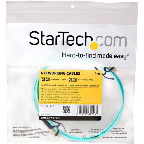 StarTech.com 1m Fiber Optic Cable - 10 Gb Aqua - Multimode Duplex 50/125 - LSZH - LC/LC - OM3 - LC to LC Fiber Patch Cable - Image 4