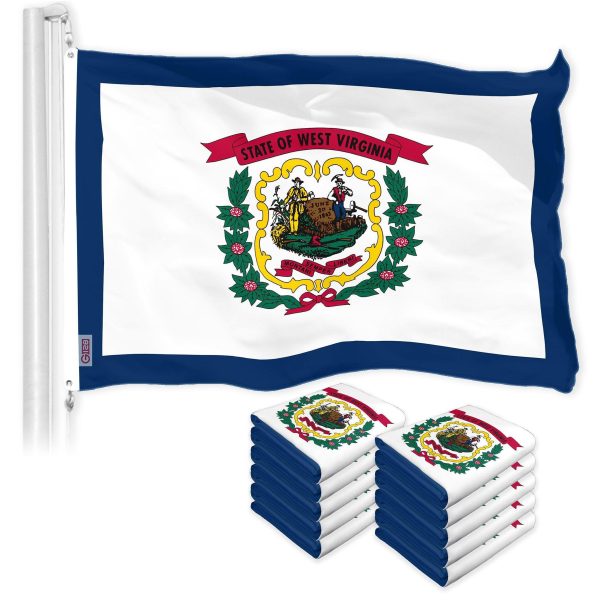 G128 10 Pack: West Virginia WV State Flag | 3x5 Ft | LiteWeave Pro Series Printed 150D Polyester | Indoor/Outdoor, Vibrant Colors, Brass Grommets, Thicker and More Durable Than 100D 75D Polyester