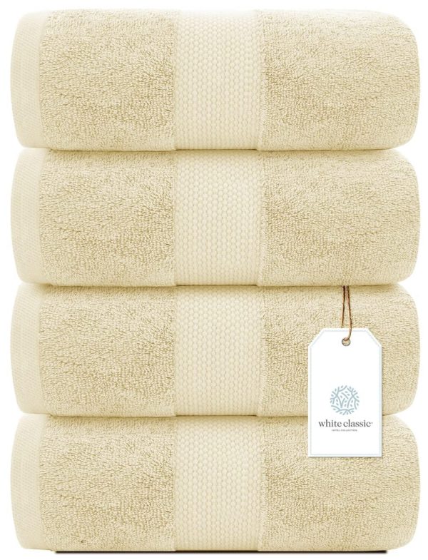 Luxury Bath Towels Set of 4 Large   700 GSM Cotton Ultra Soft Bath Towels 27x54 | Highly Absorbent and Quick Dry | Hotel Towels for Bathroom Luxury Plush Shower Towels Beige - Image 2